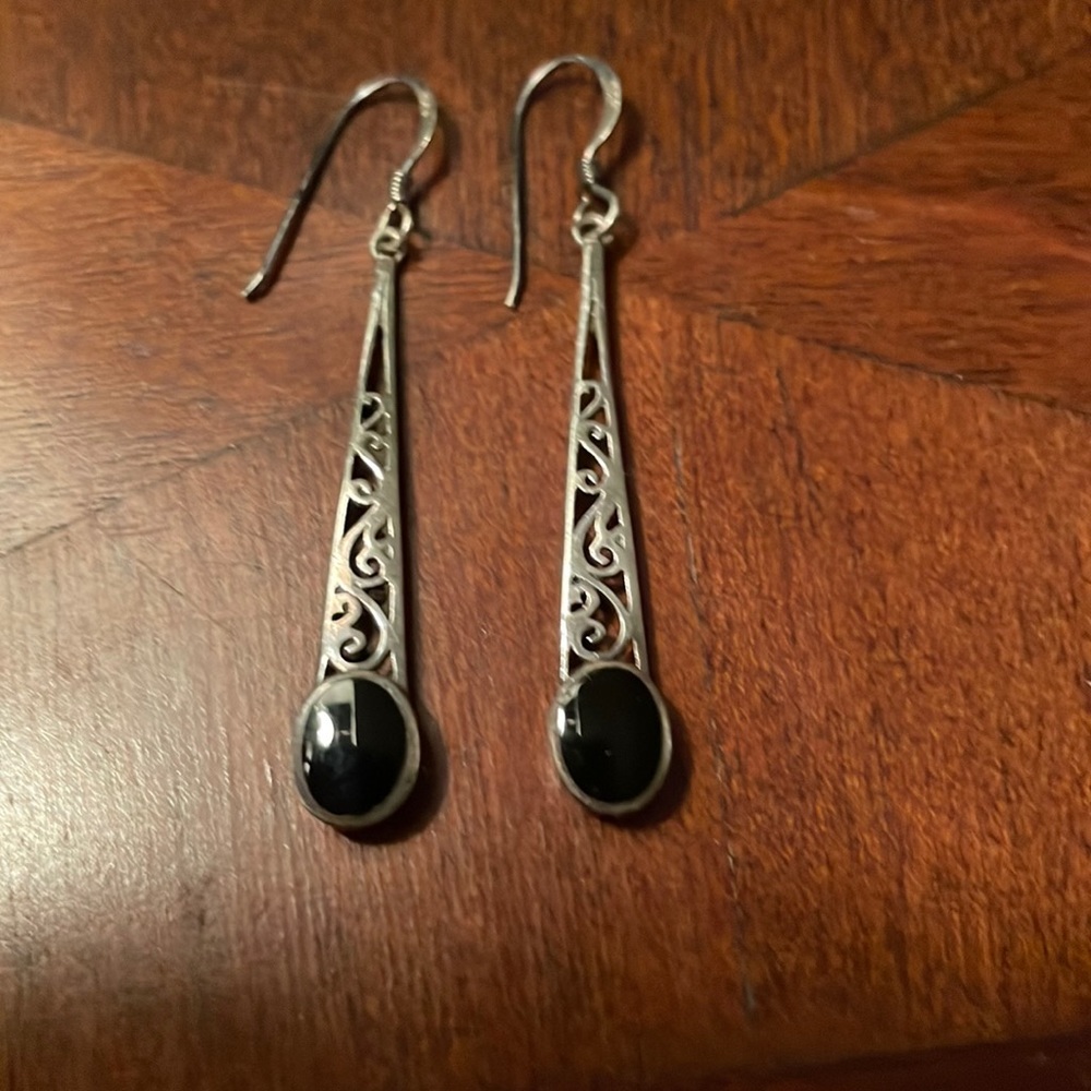 Sterling silver and onyx earrings